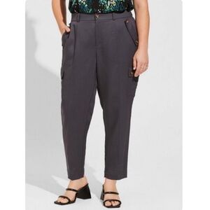 Torrid NWT relaxed taper studio linen blend high rise cargo pants periscope 14 R